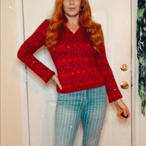 Diamond print sweater with sequin beaded detail